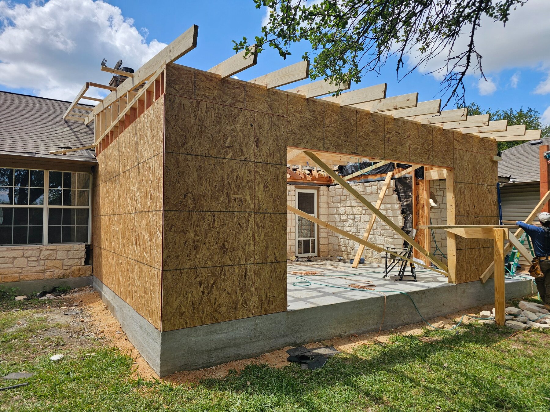 Game room addition framing in progress