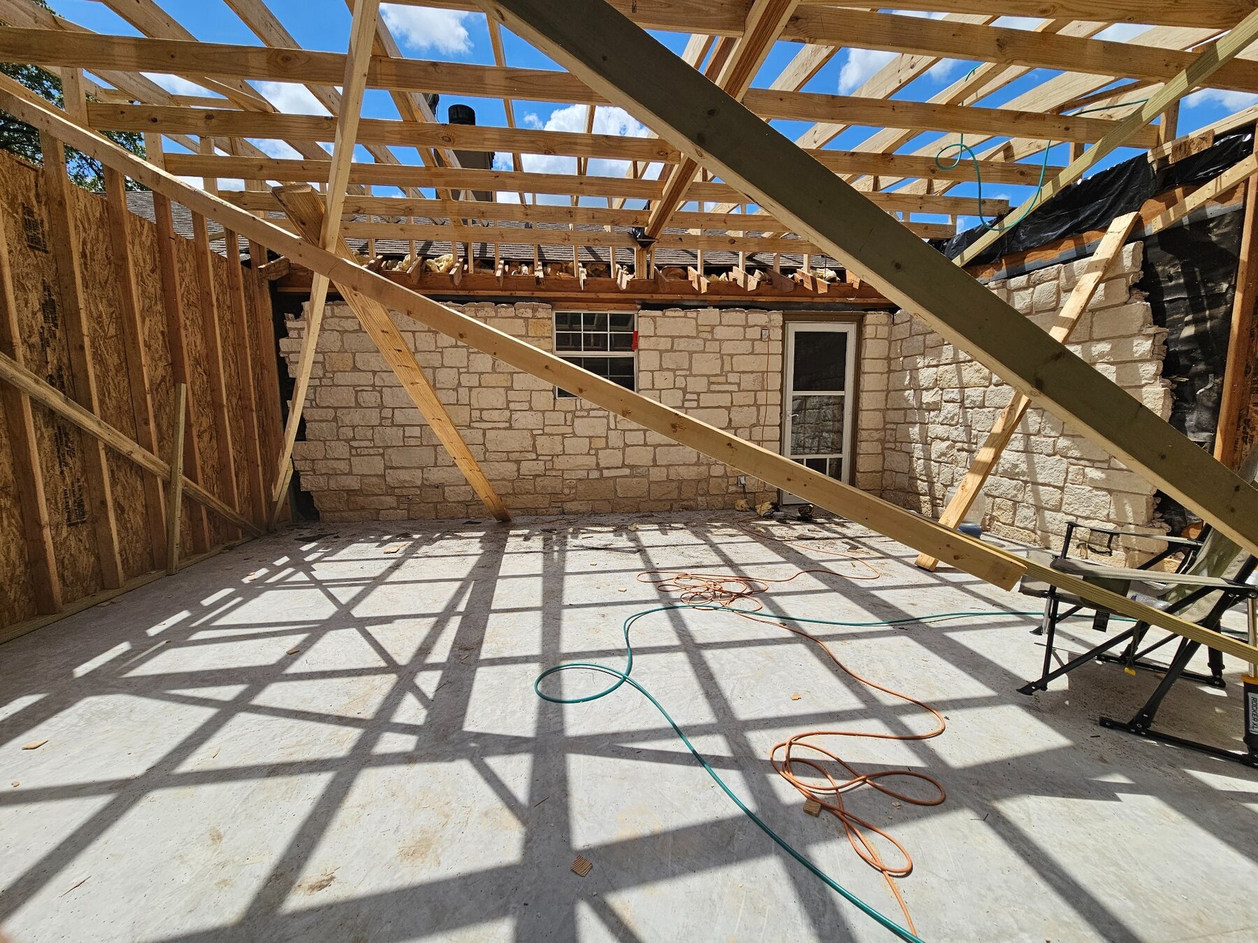 Game room addition sheathing and framing