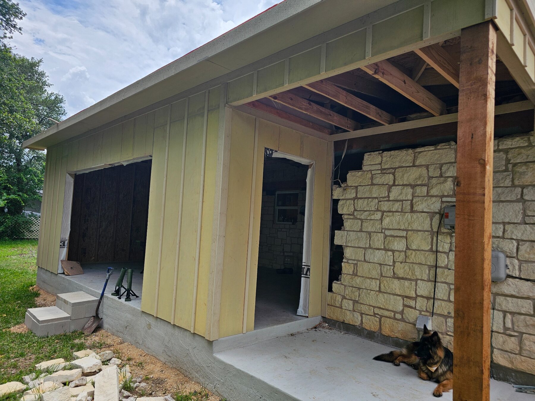 Exterior siding work during the remodel